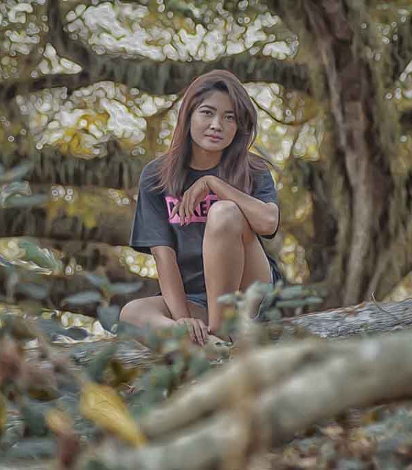 A girl in Tembesi forest of Benculuk